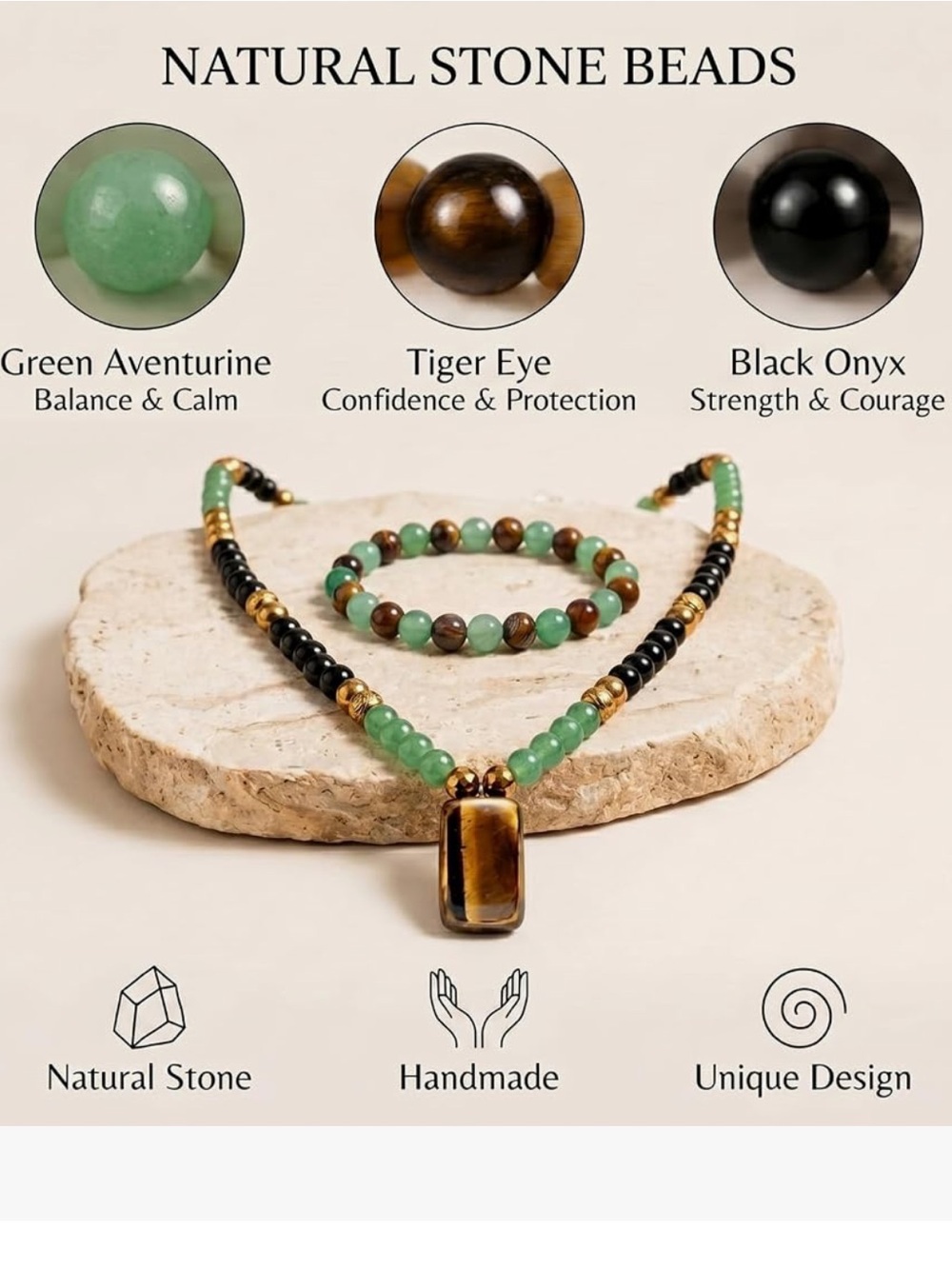#2574**Green and Black Beaded Necklace and Bracelet Set with Gold Accents - Picture 3 of 17